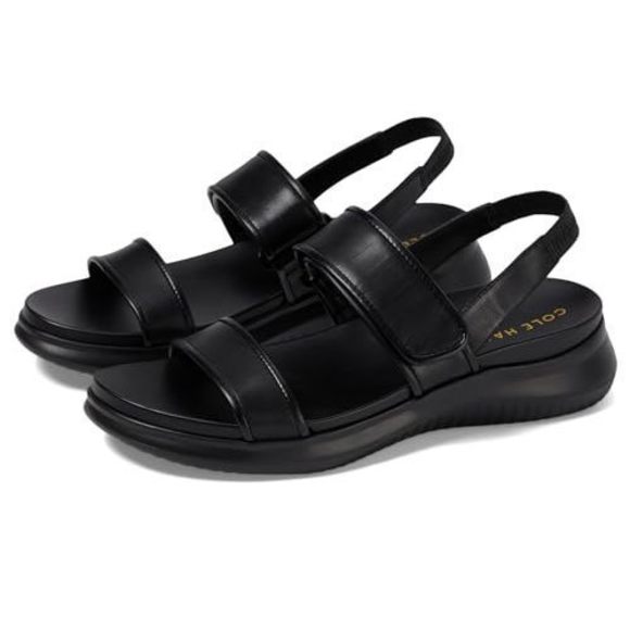 Cole Haan Women's Zerogrand Meritt Sandals Flat, Black/Black, 9 Wide - Picture 1 of 1